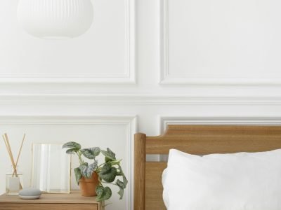 Bright and clean modern bedroom in Scandinavian style